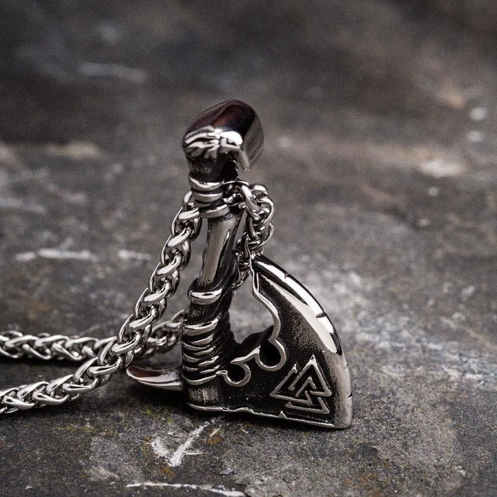 WorldNorse Viking Valknut Axe Necklace - Silver - image 0