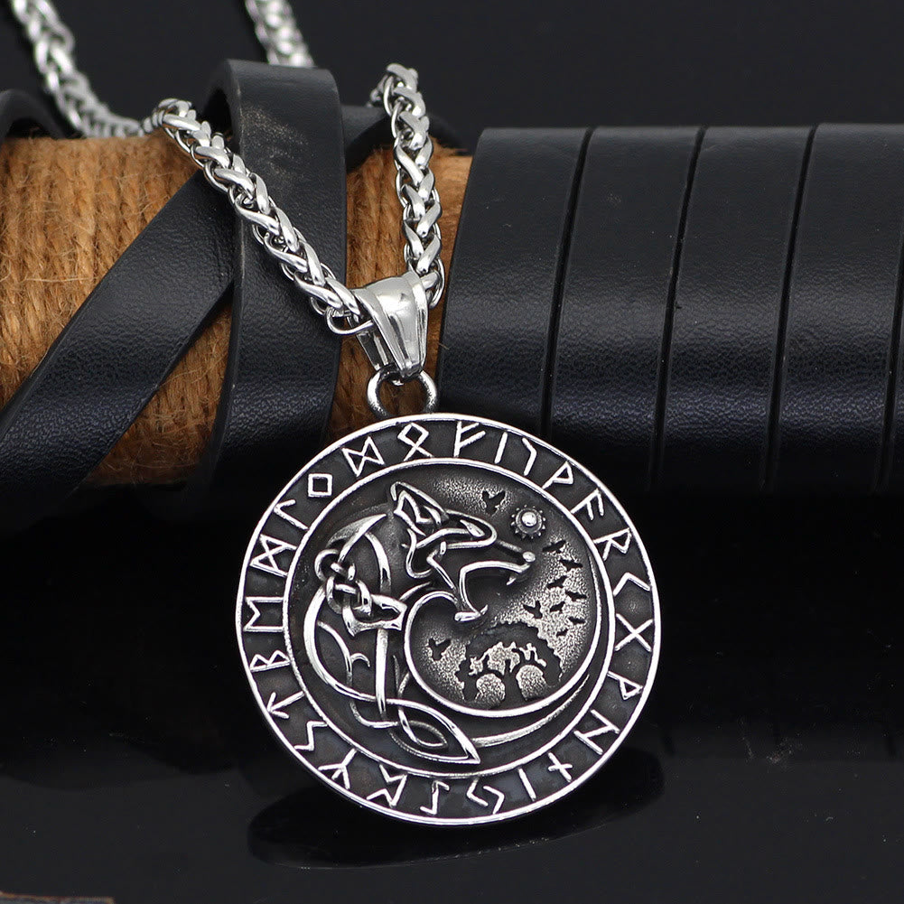 WorldNorse Wolf Head Rune Viking Fenrir Necklace - Silver - image 7