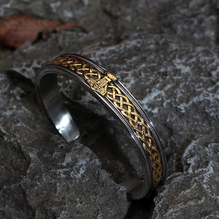 WorldNorse Stainless Steel Vikings Style Mjolnir Bracelet - Gold - image 1