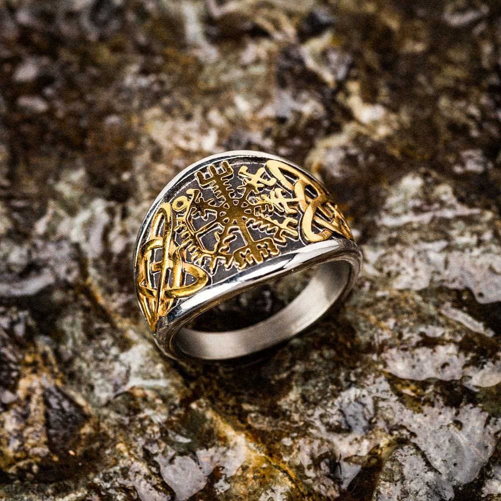 WorldNorse Punk Retro Vegvisir And Celtic Knot Ring - Gold - AU Size Z (US 13) - image 4