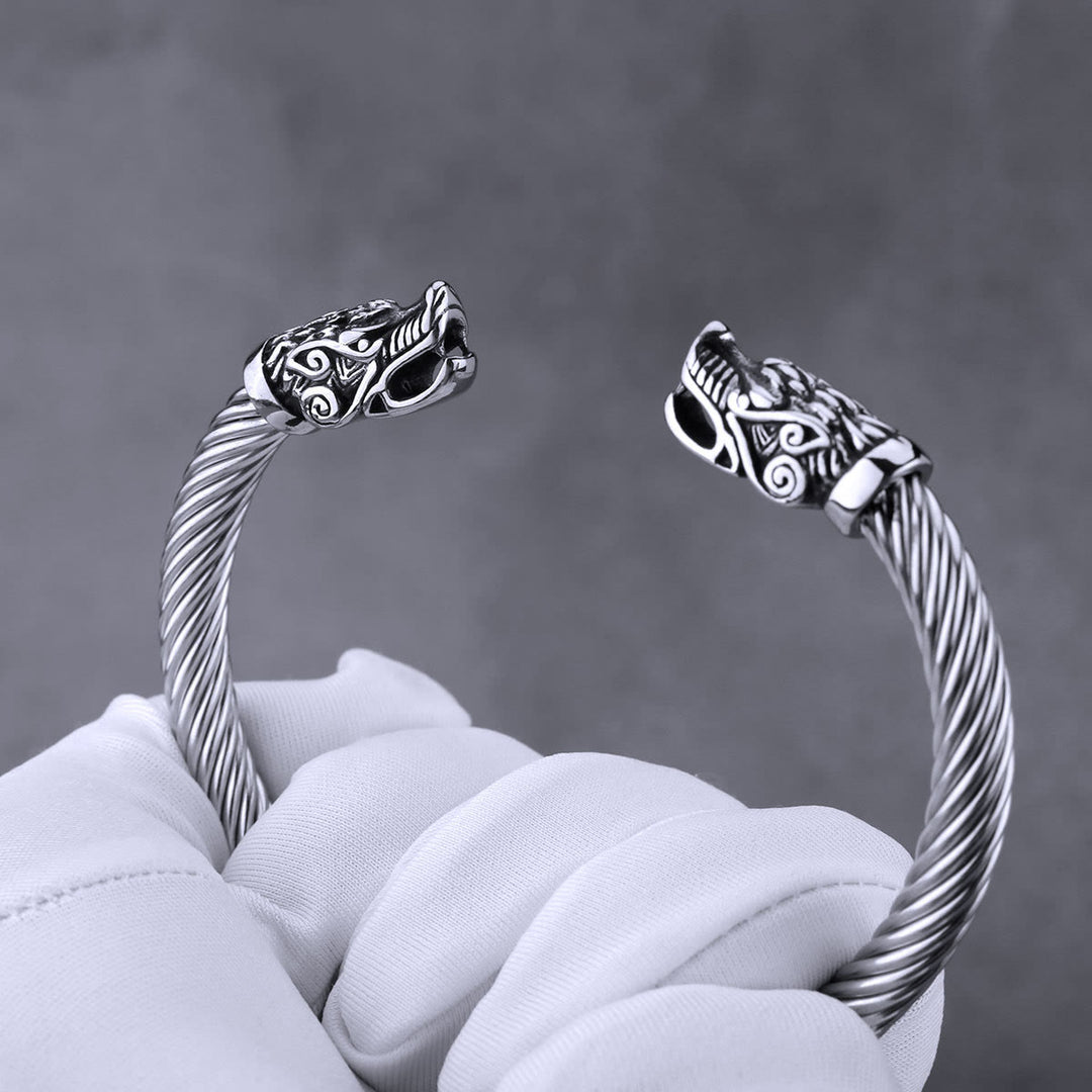 WorldNorse Norse Dragon Head Thread Open Bracelet