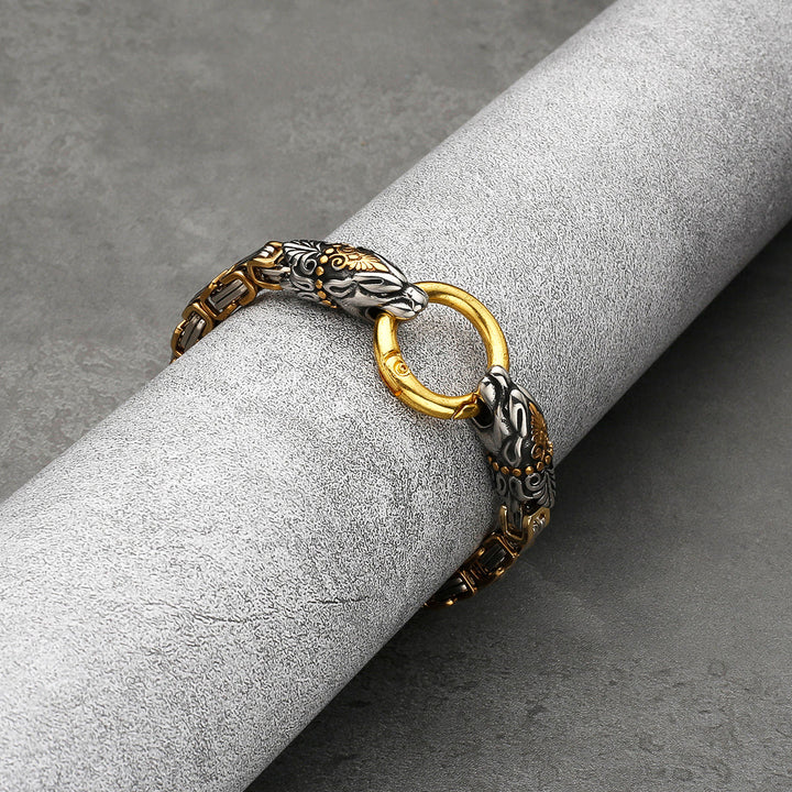 WorldNorse Men's Double Wolf Head Animal Bracelet