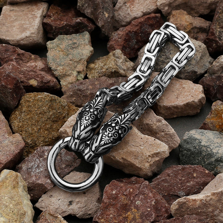 WorldNorse Men's Double Wolf Head Animal Bracelet