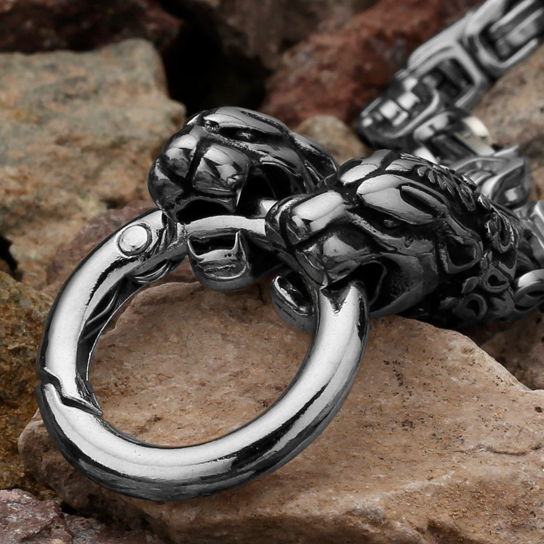 WorldNorse Men's Double Wolf Head Animal Bracelet