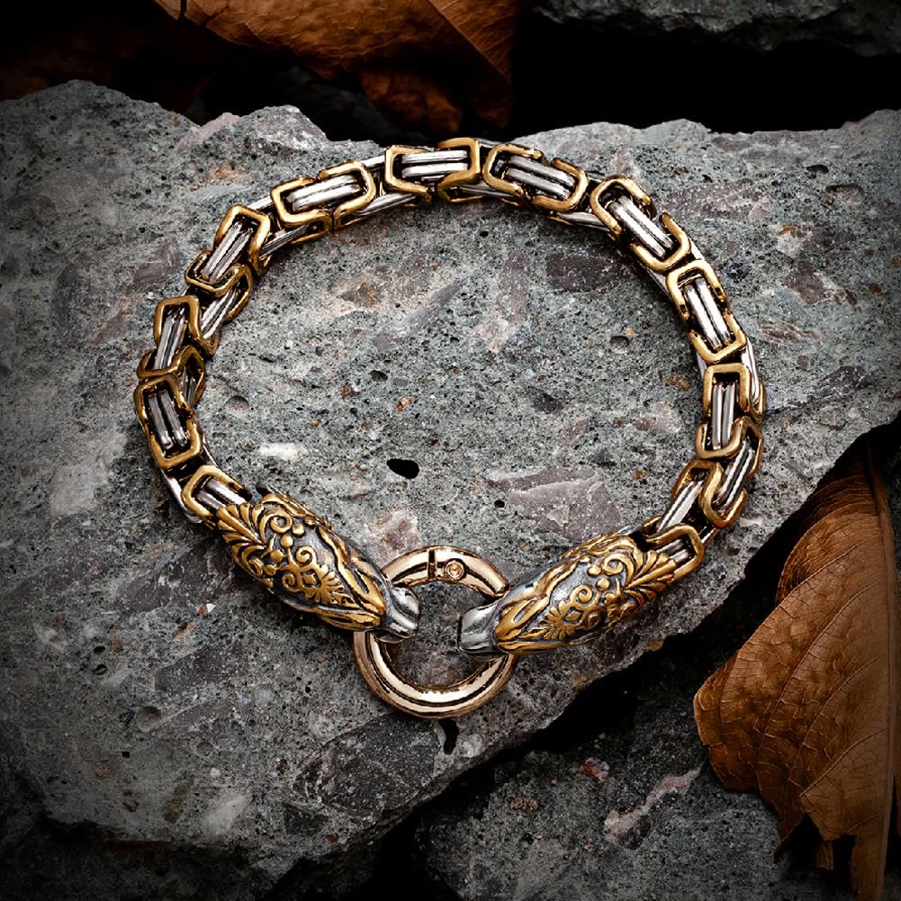 WorldNorse Men's Double Wolf Head Animal Bracelet - Gold - image 0
