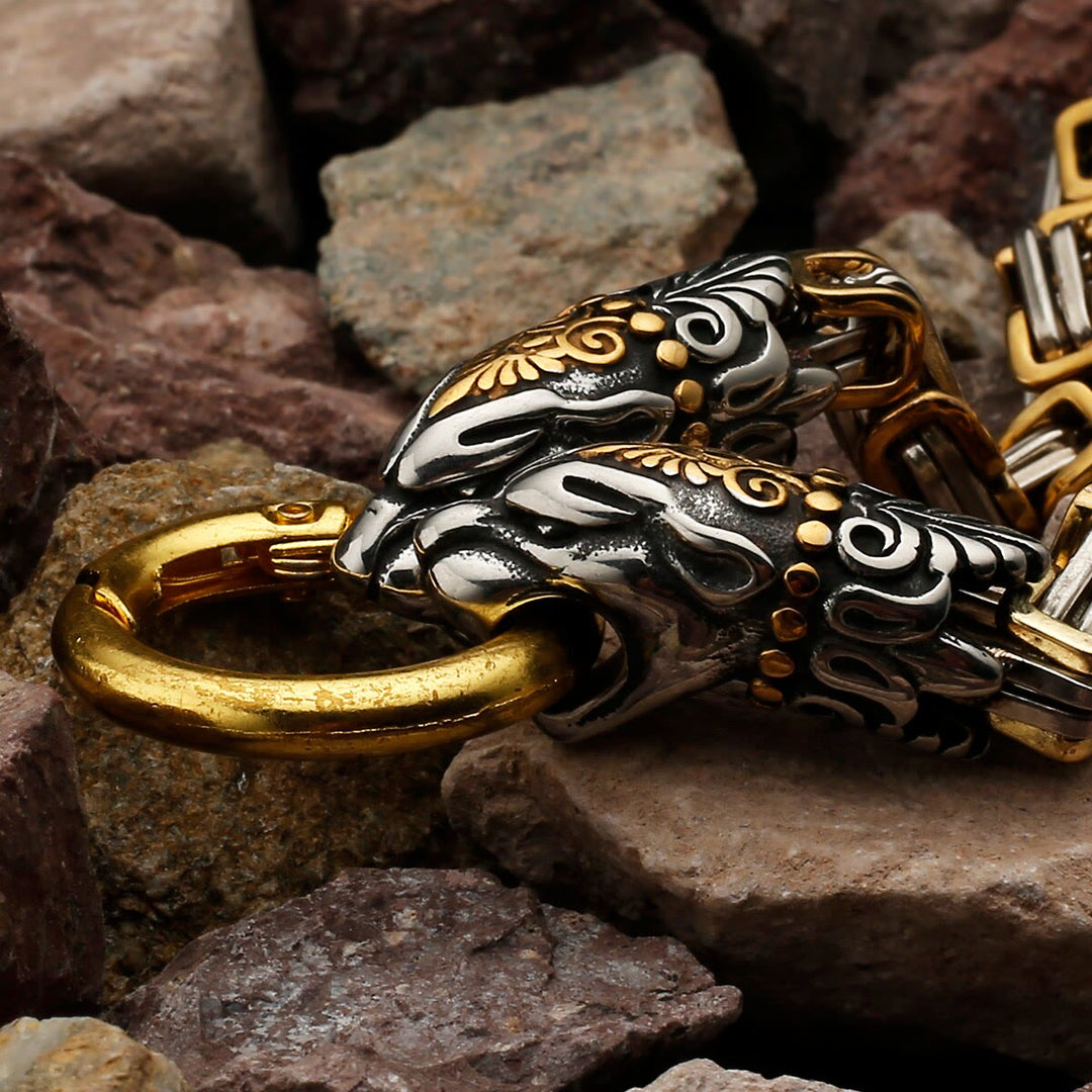 WorldNorse Men's Double Wolf Head Animal Bracelet