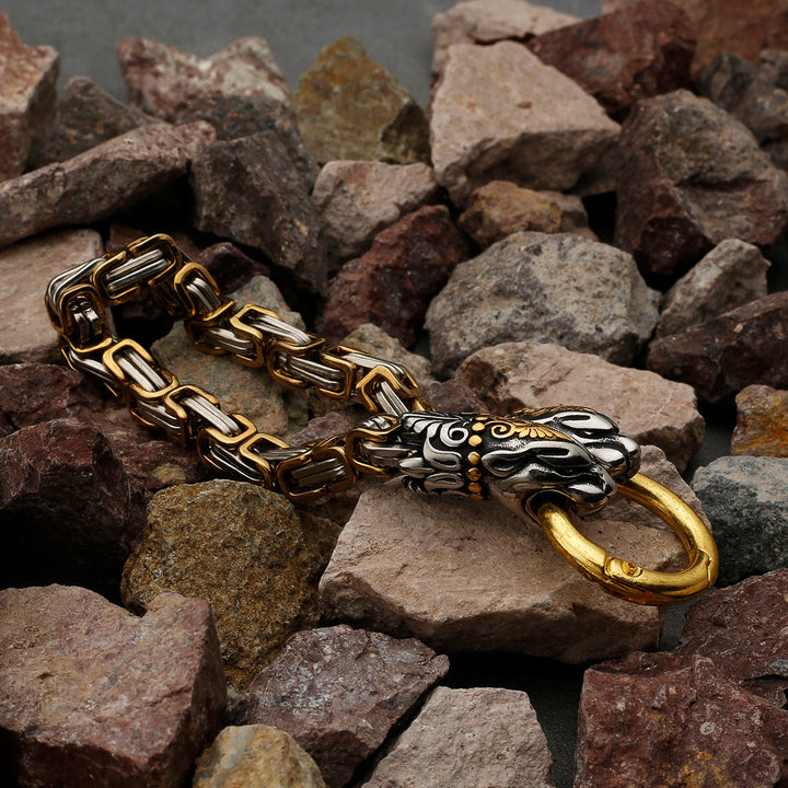 WorldNorse Men's Double Wolf Head Animal Bracelet