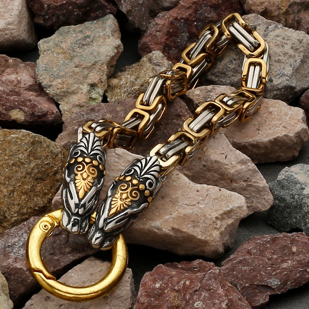 WorldNorse Men's Double Wolf Head Animal Bracelet
