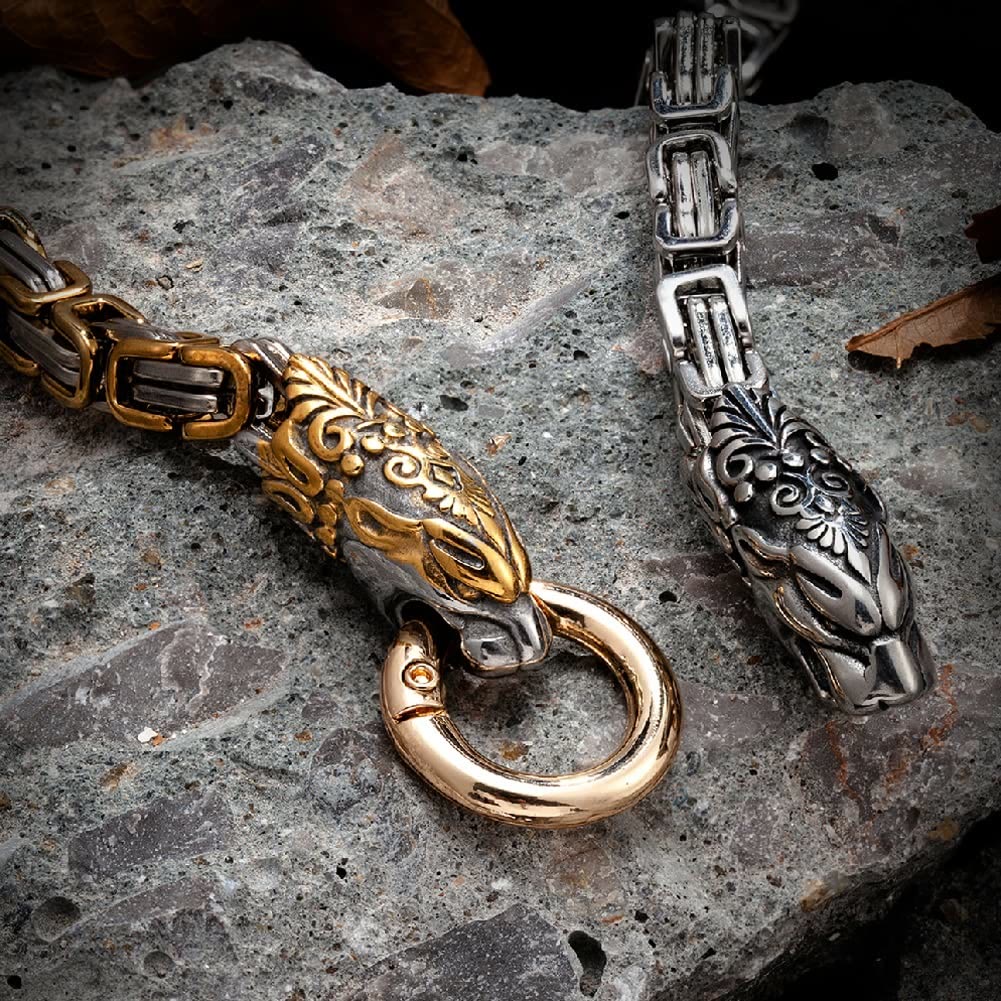 WorldNorse Men's Double Wolf Head Animal Bracelet