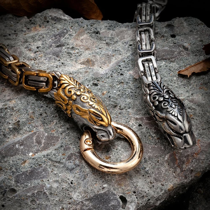 WorldNorse Men's Double Wolf Head Animal Bracelet