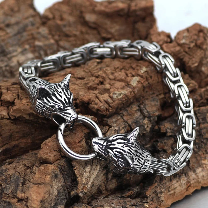 WorldNorse Men's Double Wolf Head Animal Bracelet