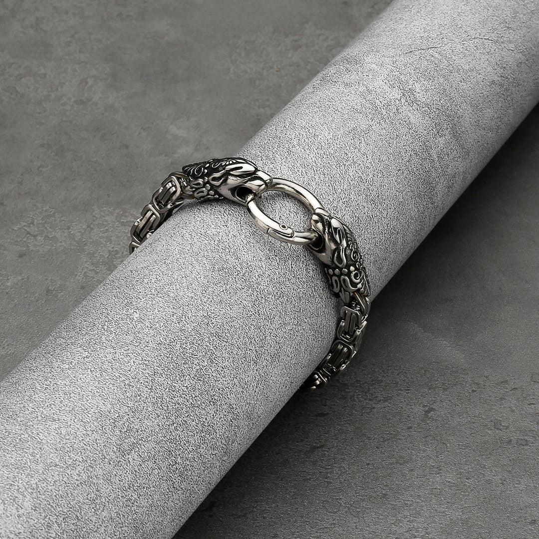 WorldNorse Men's Double Wolf Head Animal Bracelet