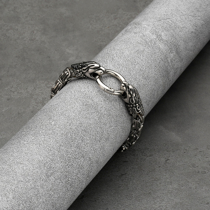 WorldNorse Men's Double Wolf Head Animal Bracelet