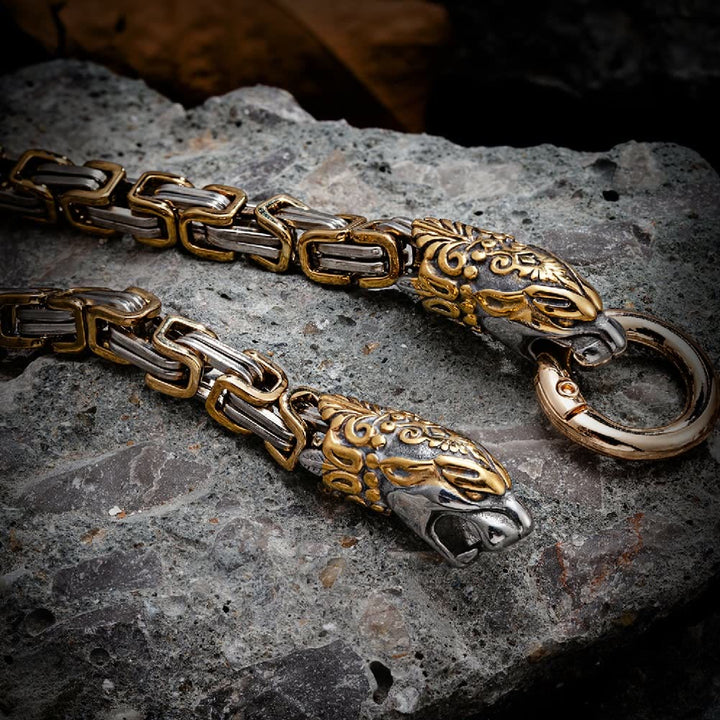 WorldNorse Men's Double Wolf Head Animal Bracelet