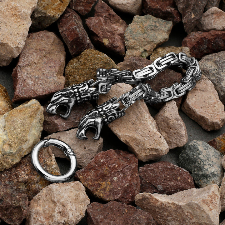 WorldNorse Men's Double Wolf Head Animal Bracelet