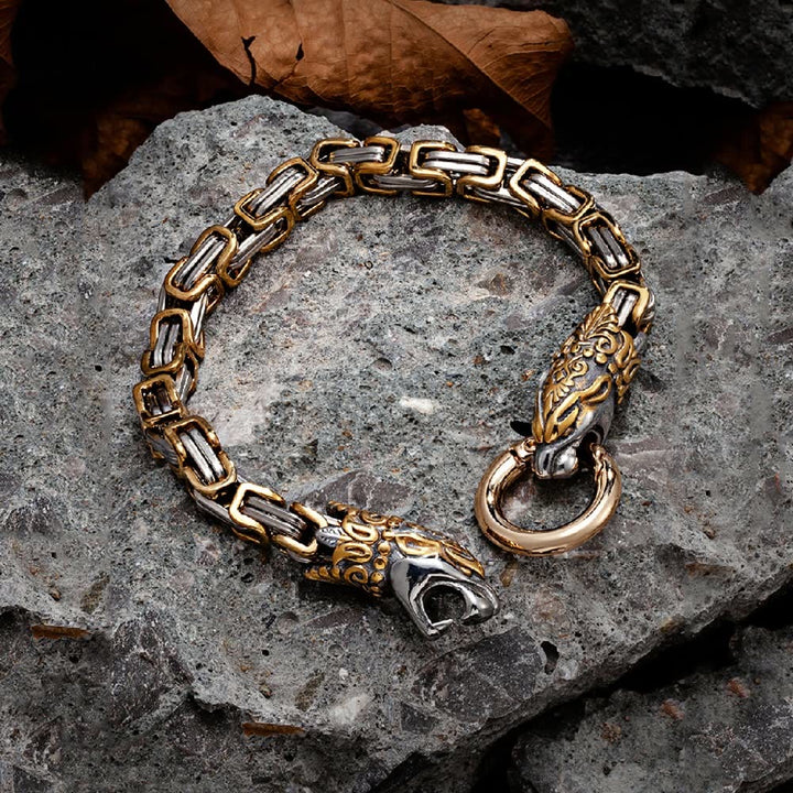 WorldNorse Men's Double Wolf Head Animal Bracelet
