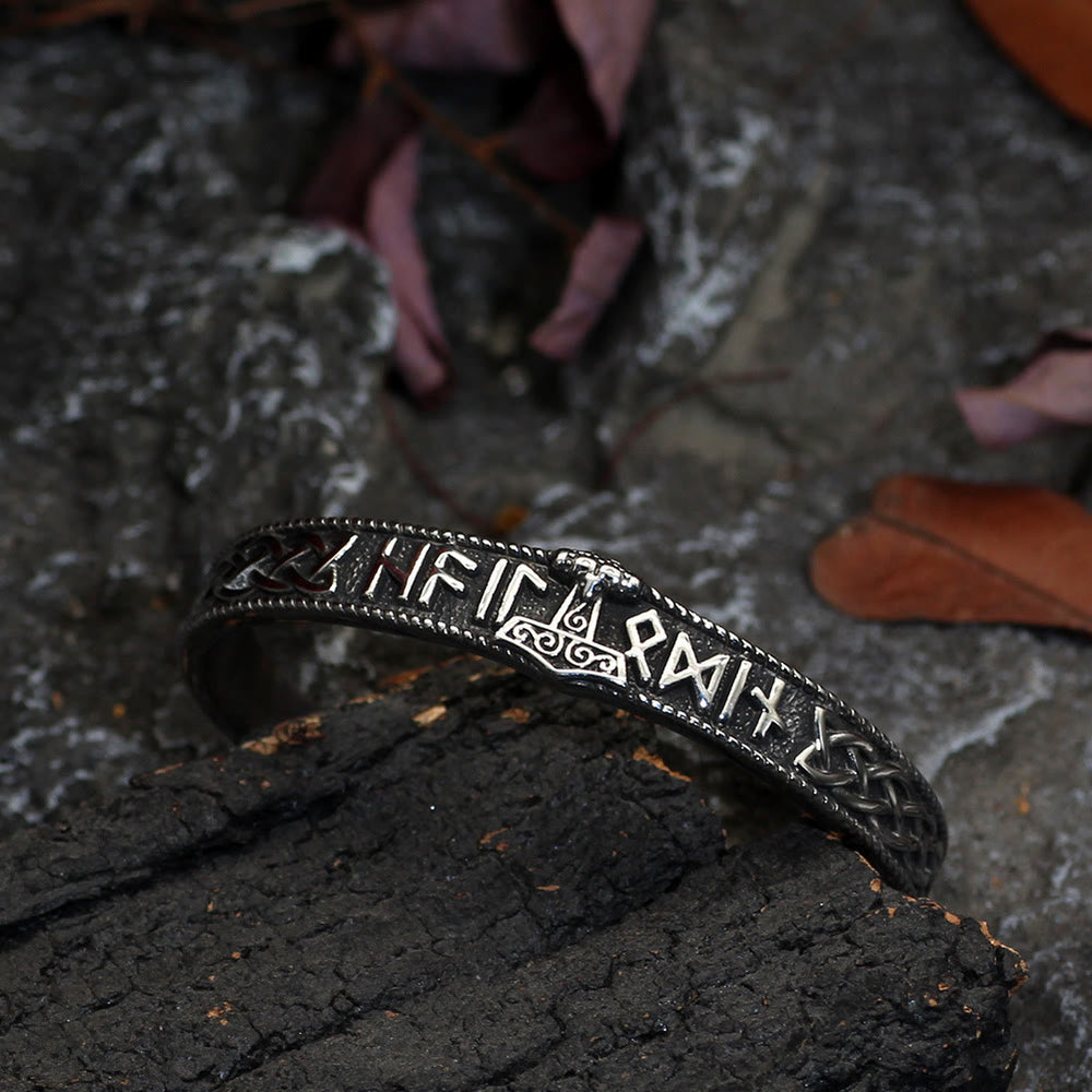 WorldNorse Celtic Knot Mjolnir Runes Stainless Steel Viking Bracelet - image 1