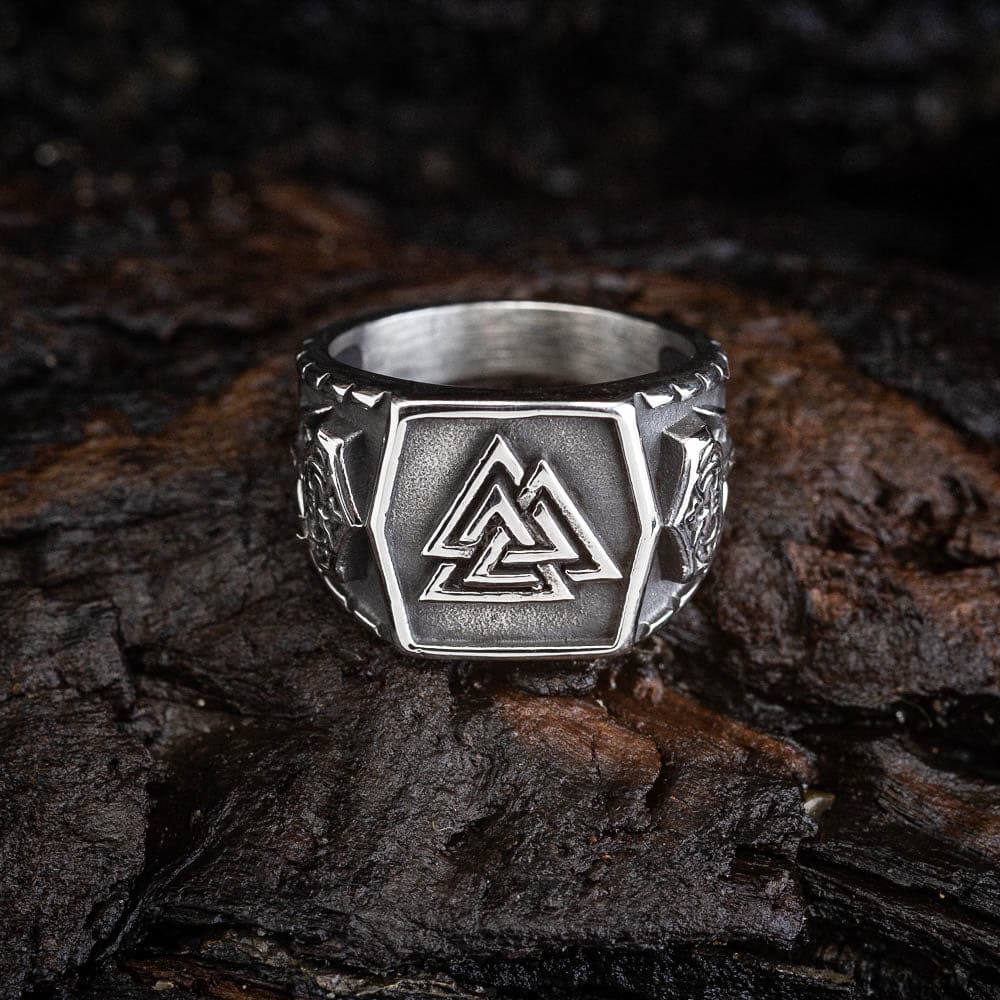 WorldNorse Men's Viking Valknut And Mjolnir Pattern Ring - AU Size Z (US 13) - image 0