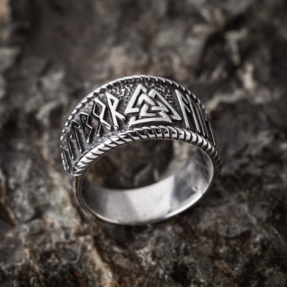 WorldNorse Classic Totem Valknut And Viking Rune Ring - AU Size Y (US 12) - image 0