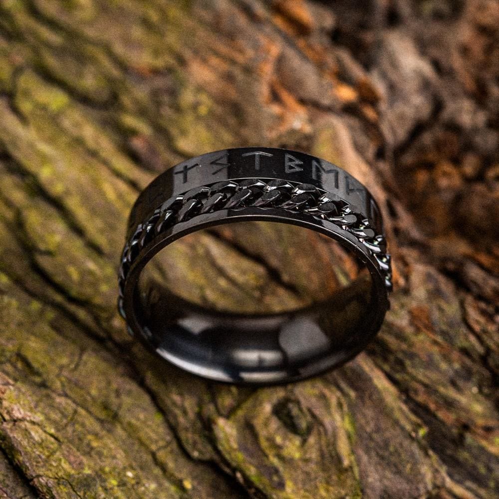 WorldNorse Viking Runes Chain Stainless Steel Spinner Ring  - Black - AU Size Z (US 13) - image 5