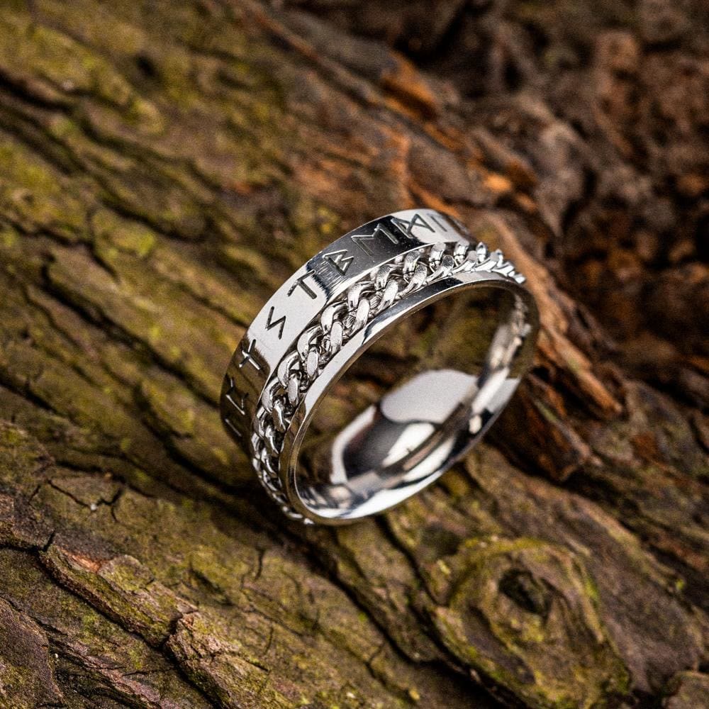 WorldNorse Viking Runes Chain Stainless Steel Spinner Ring  - Silver - AU Size Z (US 13) - image 1