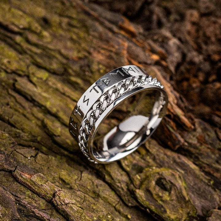 WorldNorse Viking Runes Chain Stainless Steel Spinner Ring  - Silver - AU Size Z (US 13) - image 1