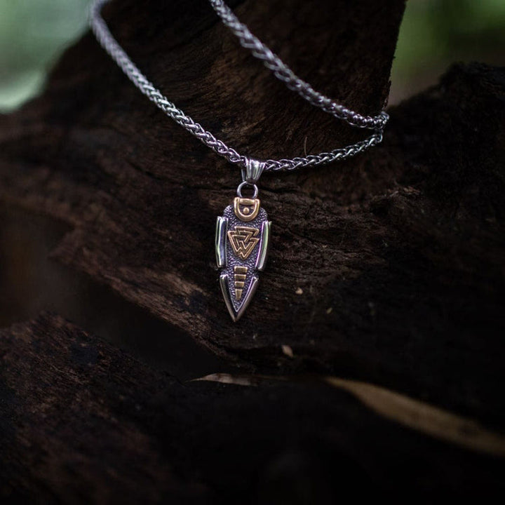 WorldNorse Solid Double Sided Odin’s Spear Valknut Amulet Necklace