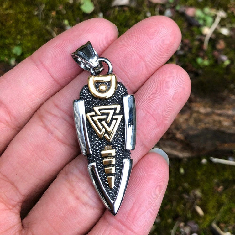 WorldNorse Solid Double Sided Odin’s Spear Valknut Amulet Necklace