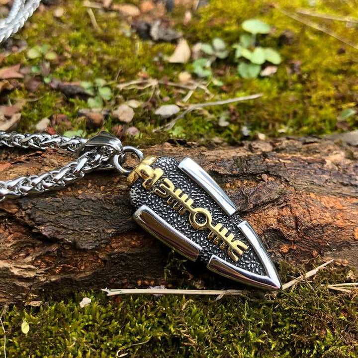 WorldNorse Solid Double Sided Odin’s Spear Valknut Amulet Necklace
