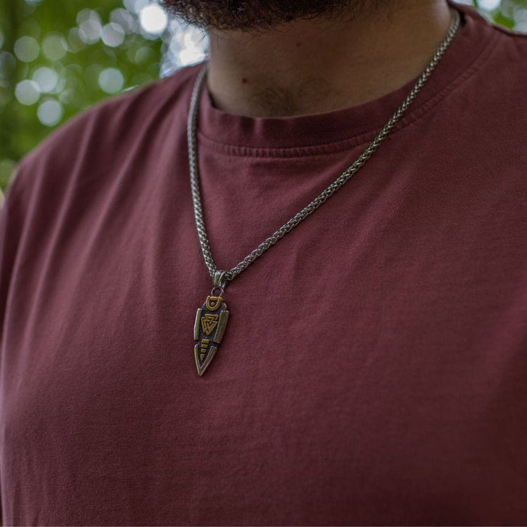 WorldNorse Solid Double Sided Odin’s Spear Valknut Amulet Necklace