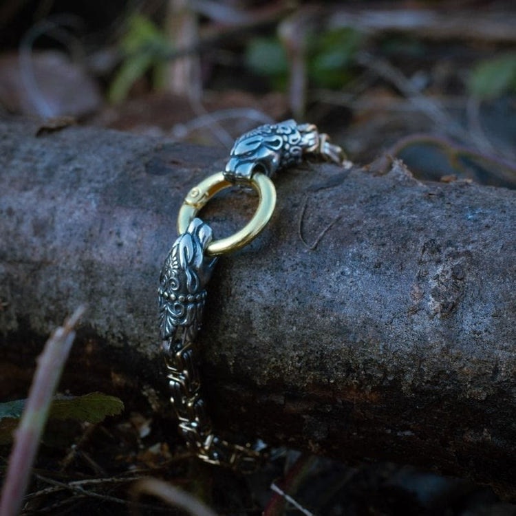 WorldNorse Men's Double Wolf Head Animal Bracelet
