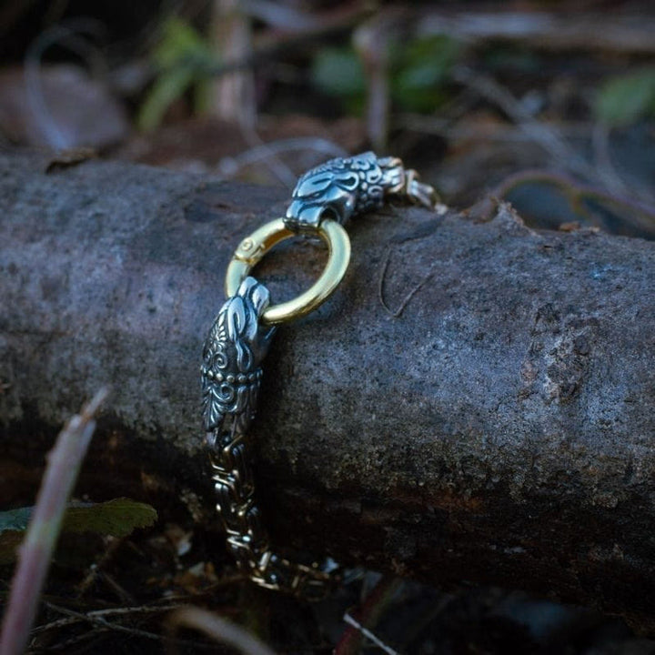 WorldNorse Men's Double Wolf Head Animal Bracelet