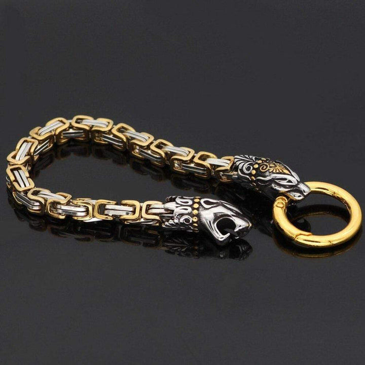 WorldNorse Men's Double Wolf Head Animal Bracelet