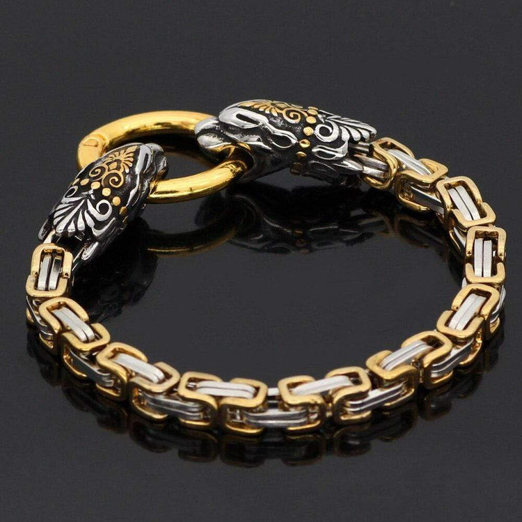 WorldNorse Men's Double Wolf Head Animal Bracelet