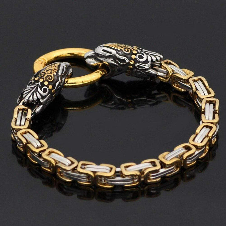 WorldNorse Men's Double Wolf Head Animal Bracelet