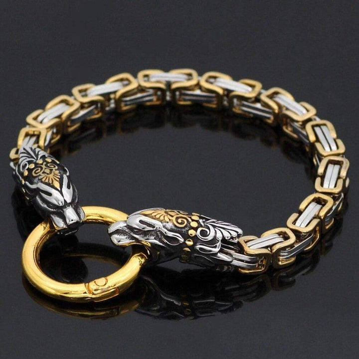WorldNorse Men's Double Wolf Head Animal Bracelet