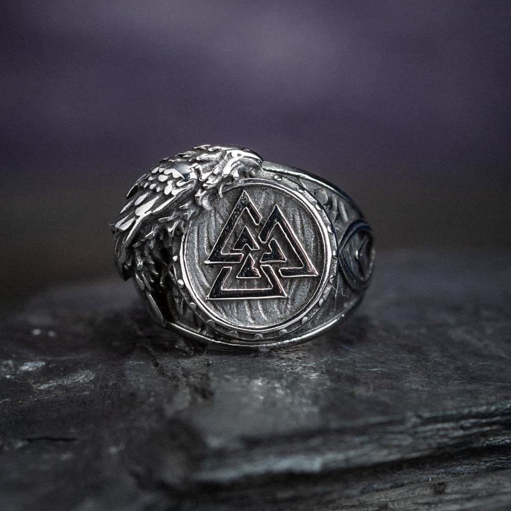 WorldNorse Men's Viking Raven And Valknut Ring - image 1