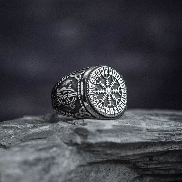 WorldNorse Helm Of Awe Rune And Triquetra Amulet Ring - image 4