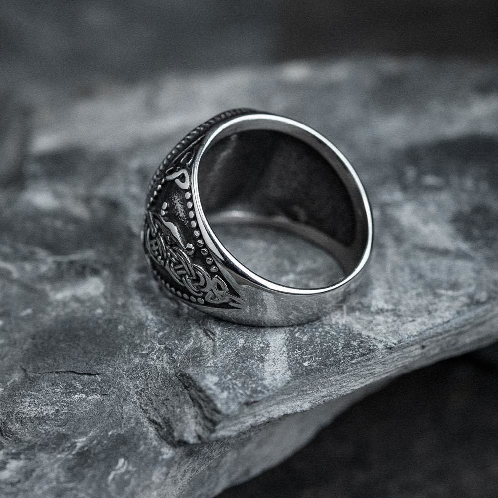WorldNorse Helm Of Awe Rune And Triquetra Amulet Ring - image 1