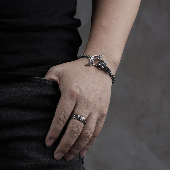 WorldNorse Gothic Style Dragon Bone Chain Dragon Head Bracelet - image 2