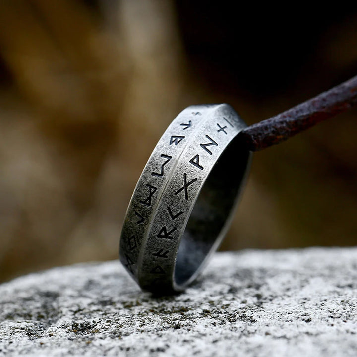 WorldNorse Vintage Viking Rune Retro Silver Black Ring - Retro Silver - AU Size Z（US 13） - image 1
