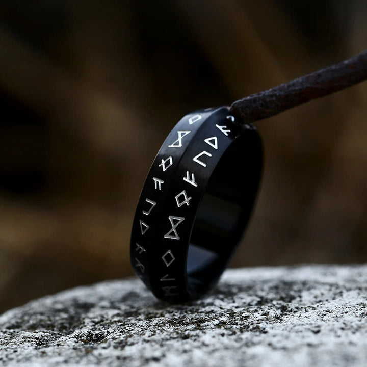 WorldNorse Vintage Viking Rune Retro Silver Black Ring - Black - AU Size Z（US 13） - image 3