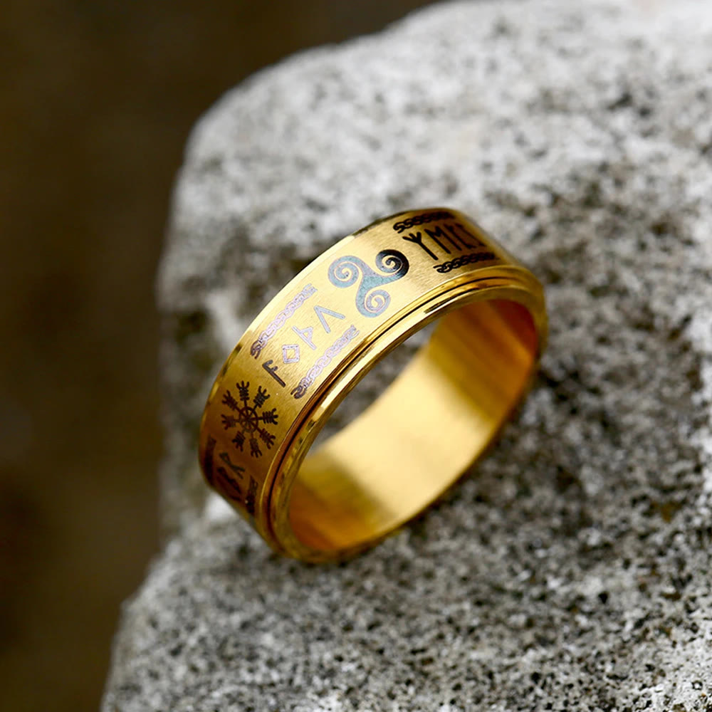WorldNorse Rune Vegvisir Mjolnir Spinner Ring - Gold - AU Size Y（US 12） - image 11