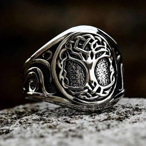 WorldNorse Vintage Yggdrasil Tree Of Life Stainless Steel Ring - US 13 - image 0