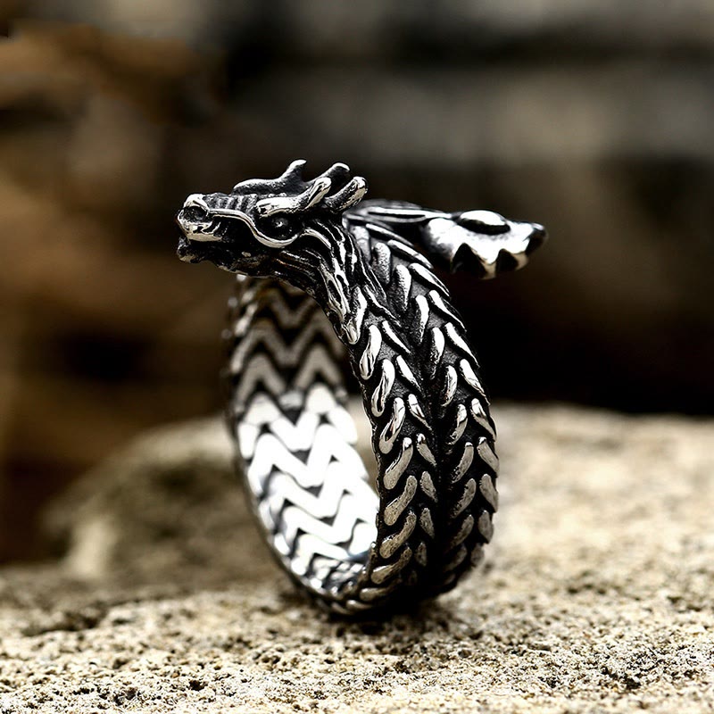 WorldNorse Coiled Jormungandr Dragon Adjustable Ring - AU Size Z（US 13） - image 0