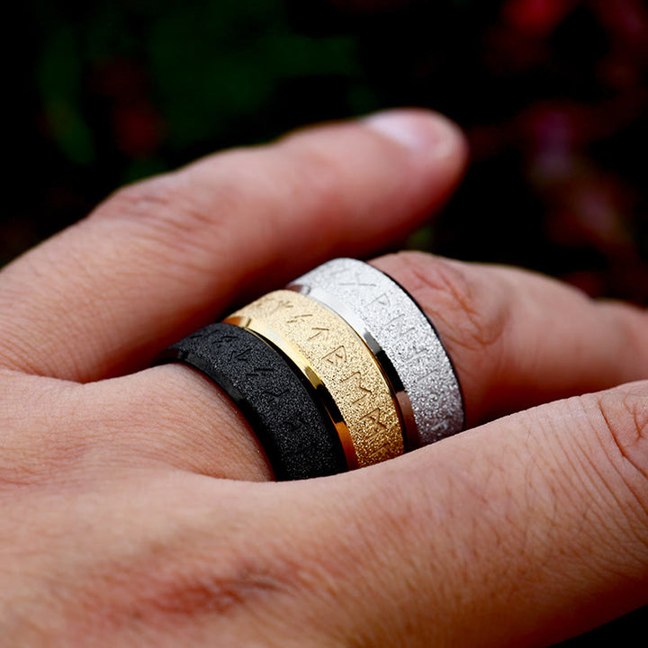 WorldNorse Viking Rune Frosted Face Tricolor Ring - image 4