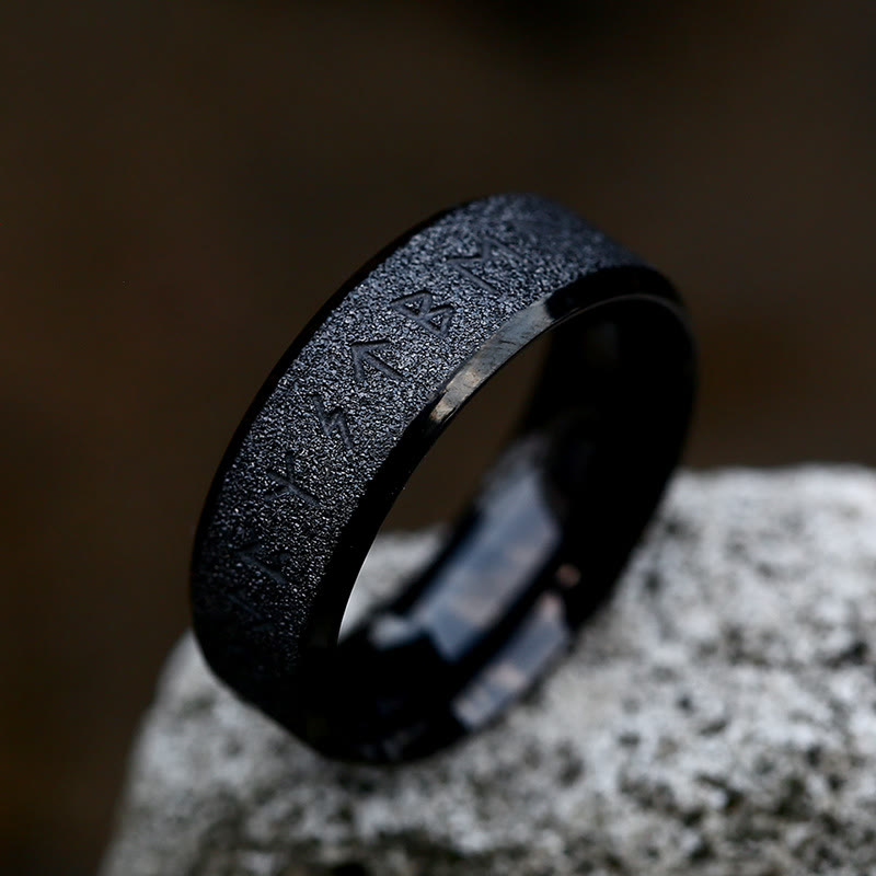 WorldNorse Viking Rune Frosted Face Tricolor Ring - Black - AU Size Z（US 13） - image 3