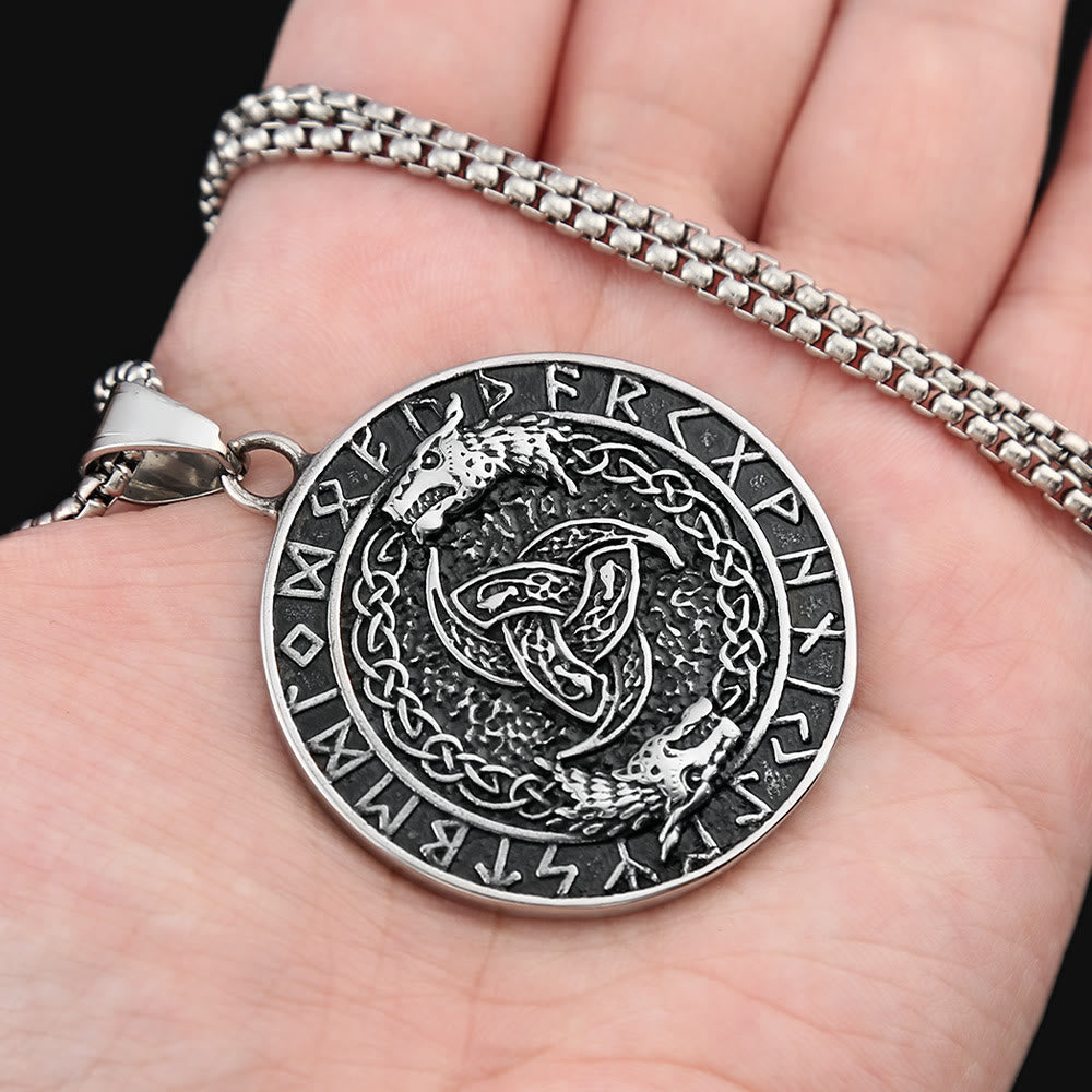 WorldNorse Viking Rune Triple Horn of Odin Dragon Necklace - image 5