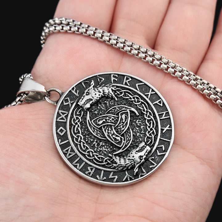 WorldNorse Viking Rune Triple Horn of Odin Dragon Necklace - image 5