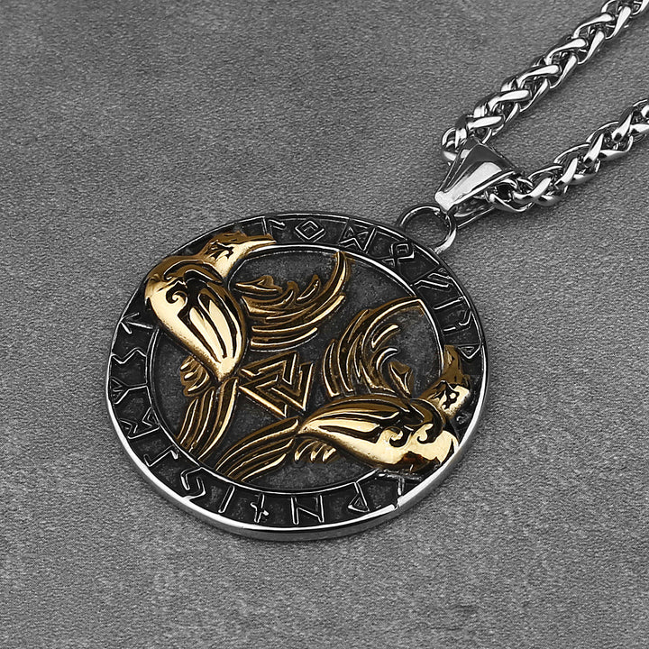 WorldNorse Odin Crow Raven Rune Around Valknut Necklace
